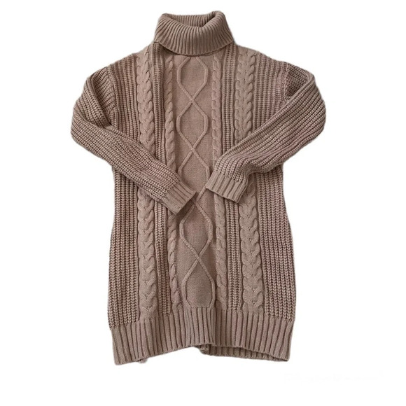 Lulus chunky cable knit turtleneck neutral sweater dress brown/tan XS - Picture 1 of 6